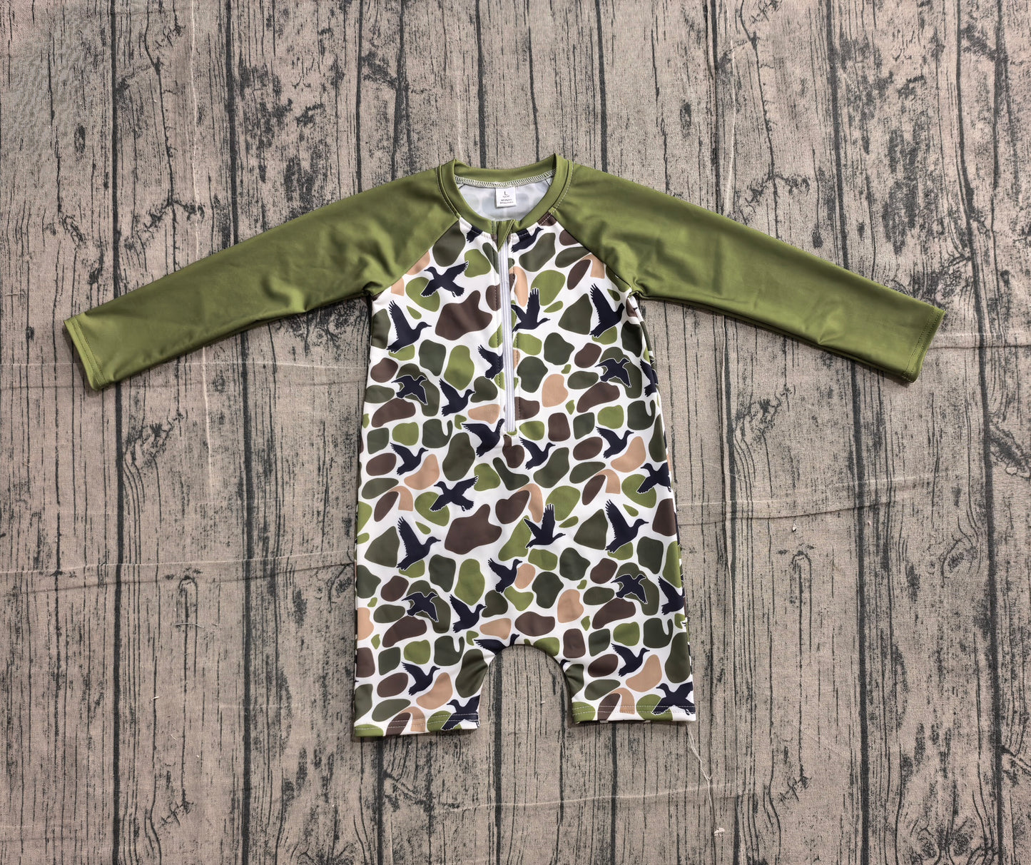 S0748Baby Boys Southern Green Camo Ducks Hunting Swimsuits Preorder