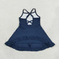 NEW RTS NO MOQ yoga fabric cotton S0779 Yoga Baby Girls Navy Solid Knee Length Athletic Active Dress