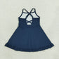 NEW RTS NO MOQ yoga fabric cotton S0779 Yoga Baby Girls Navy Solid Knee Length Athletic Active Dress