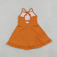 NEW RTS NO MOQ yoga fabric cotton S0780 Yoga Baby Girls Orange Athletic Sleeveless Knee Length Active Dress