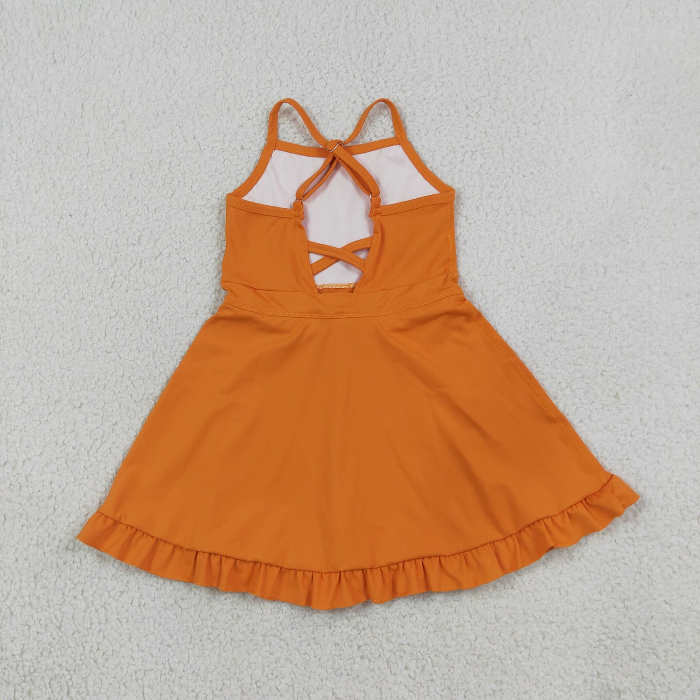 NEW RTS NO MOQ yoga fabric cotton S0780 Yoga Baby Girls Orange Athletic Sleeveless Knee Length Active Dress