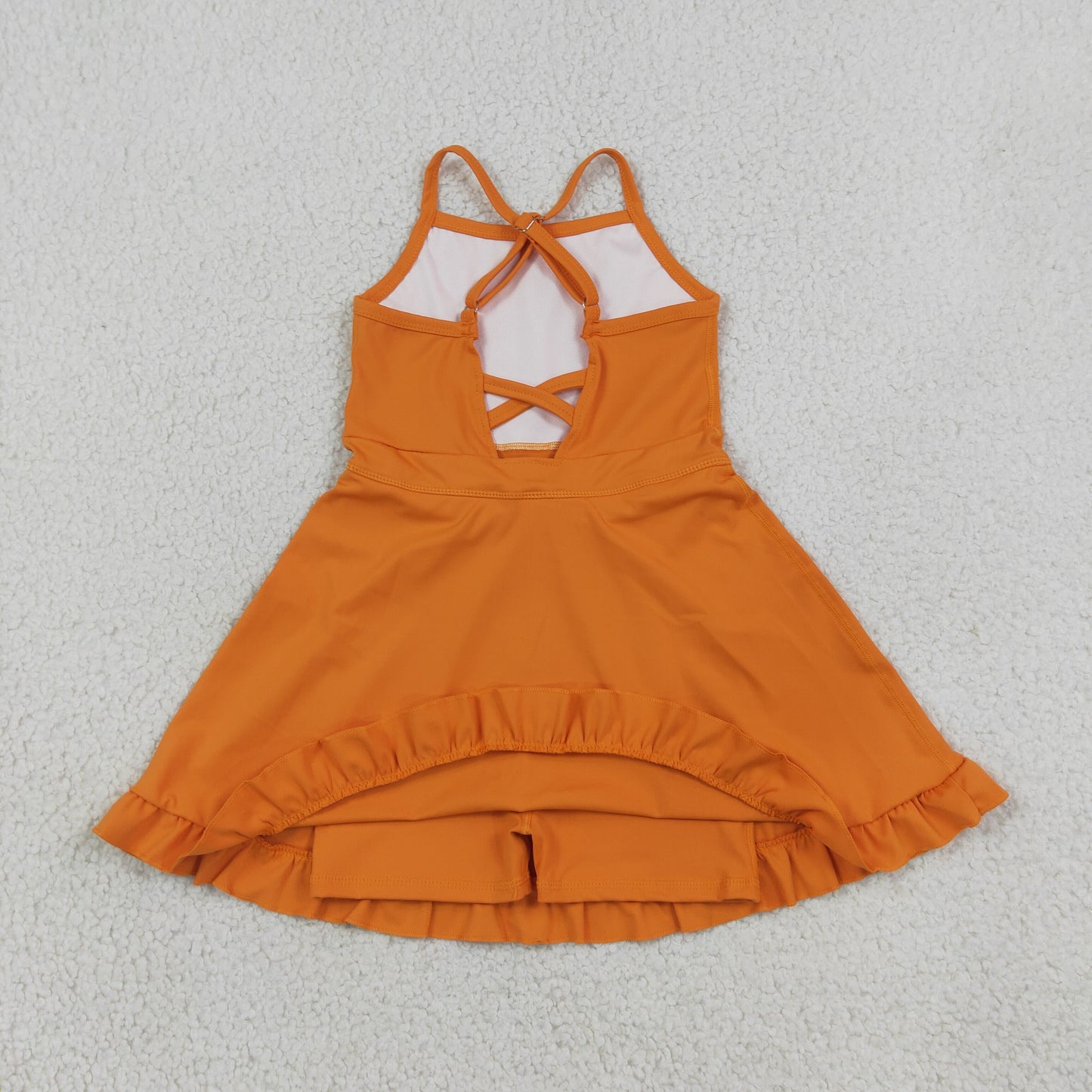 NEW RTS NO MOQ yoga fabric cotton S0780 Yoga Baby Girls Orange Athletic Sleeveless Knee Length Active Dress