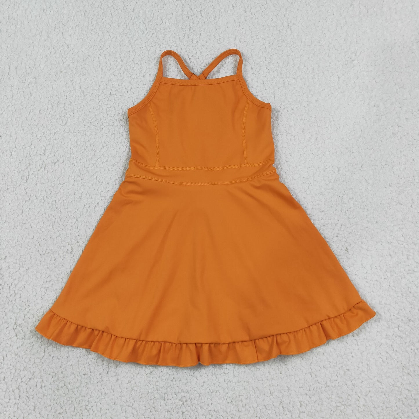 NEW RTS NO MOQ yoga fabric cotton S0780 Yoga Baby Girls Orange Athletic Sleeveless Knee Length Active Dress
