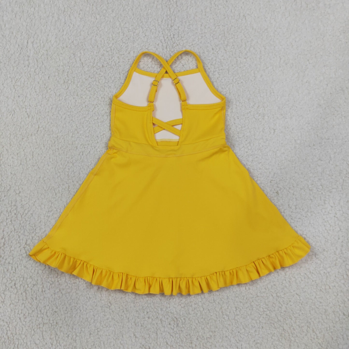 NEW RTS NO MOQ Yoga S0781 Baby Girls Yellow Athletic Active Wear Knee Length Dresses