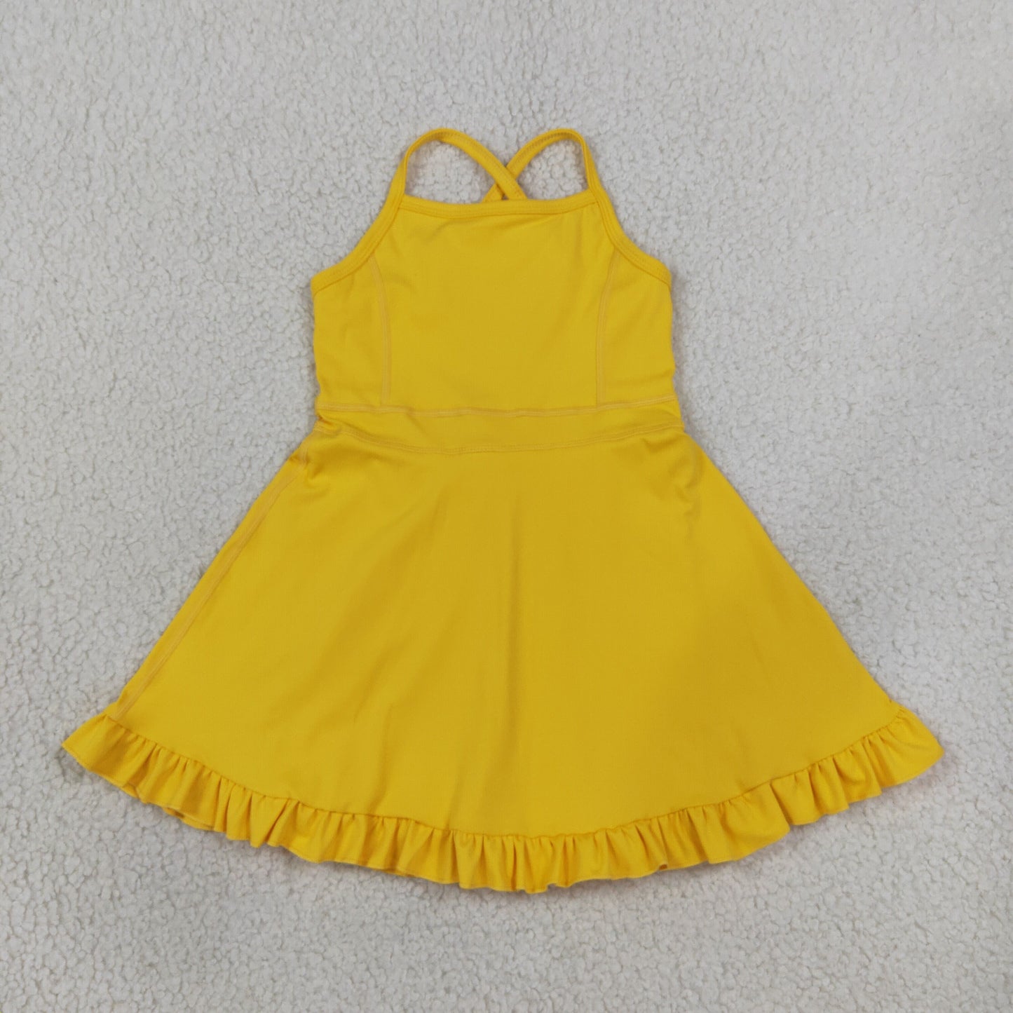 NEW RTS NO MOQ Yoga S0781 Baby Girls Yellow Athletic Active Wear Knee Length Dresses