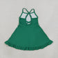 NEW RTS NO MOQ yoga fabric cotton S0782 Baby Girls Green Knit Knee Length Active Wear Dresses Casual Wear