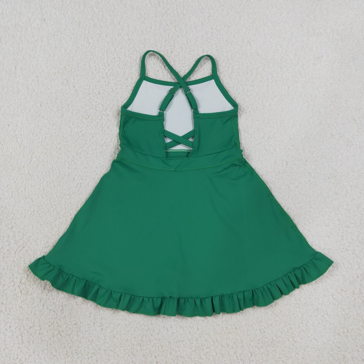NEW RTS NO MOQ yoga fabric cotton S0782 Baby Girls Green Knit Knee Length Active Wear Dresses Casual Wear