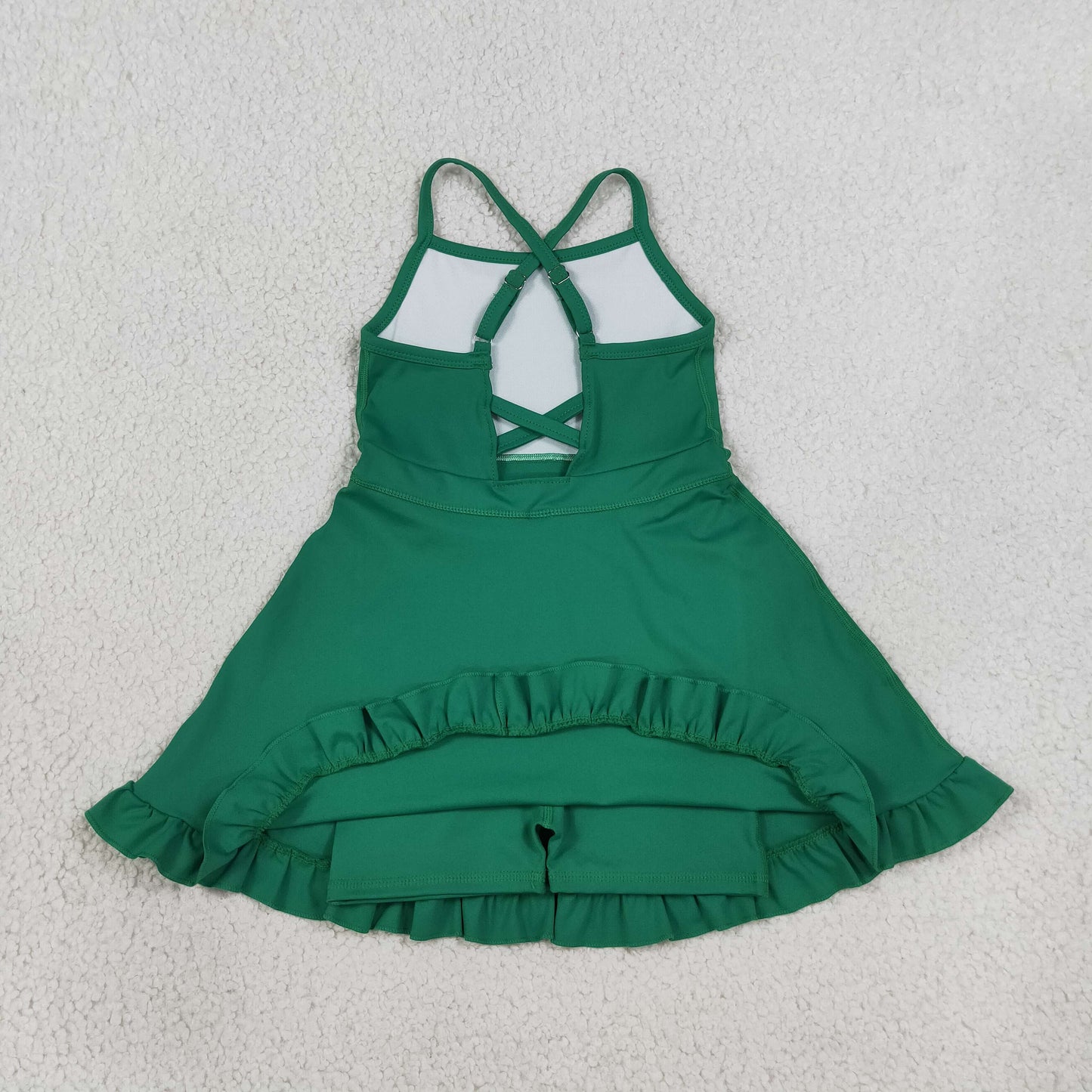 NEW RTS NO MOQ yoga fabric cotton S0782 Baby Girls Green Knit Knee Length Active Wear Dresses Casual Wear