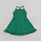 NEW RTS NO MOQ yoga fabric cotton S0782 Baby Girls Green Knit Knee Length Active Wear Dresses Casual Wear