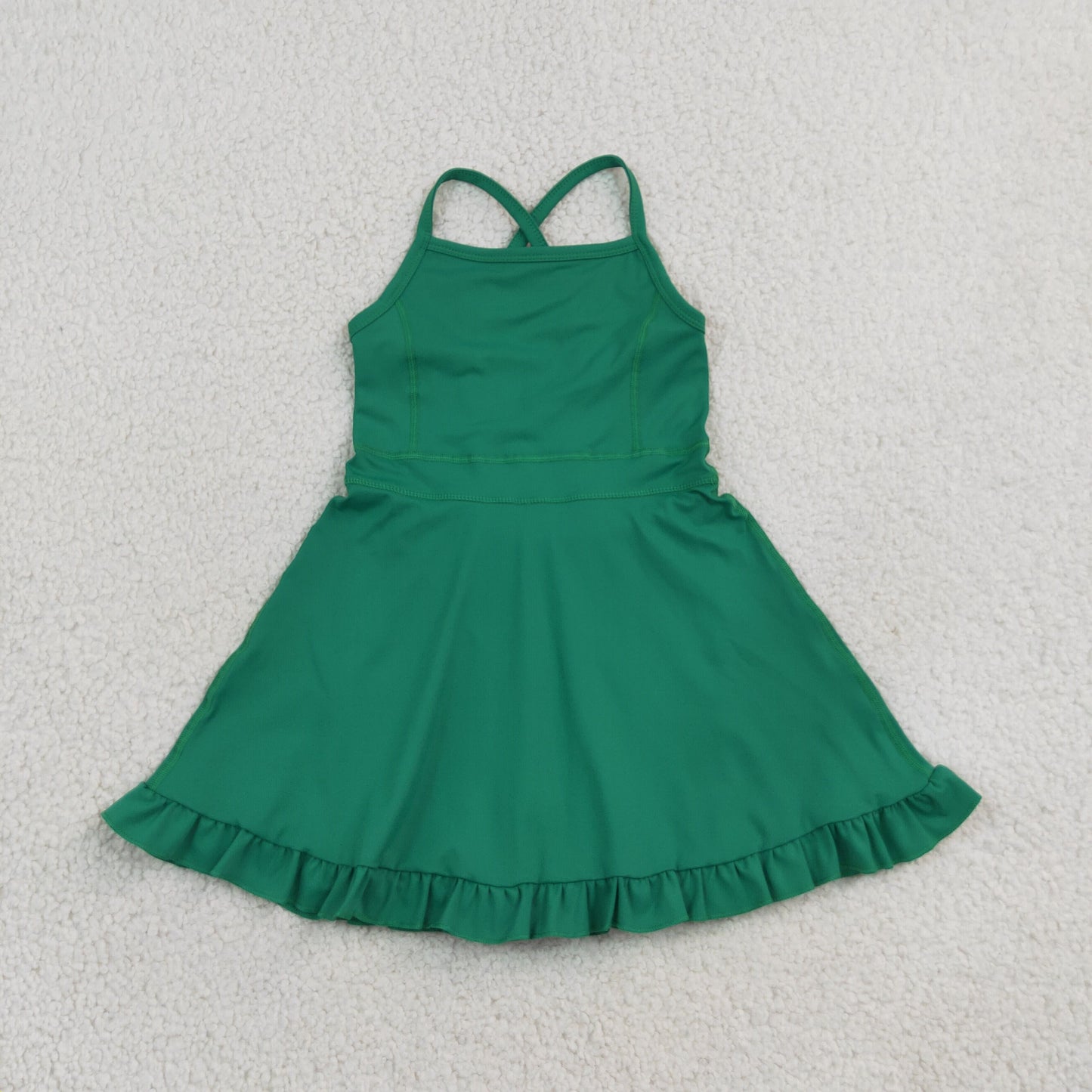 NEW RTS NO MOQ yoga fabric cotton S0782 Baby Girls Green Knit Knee Length Active Wear Dresses Casual Wear