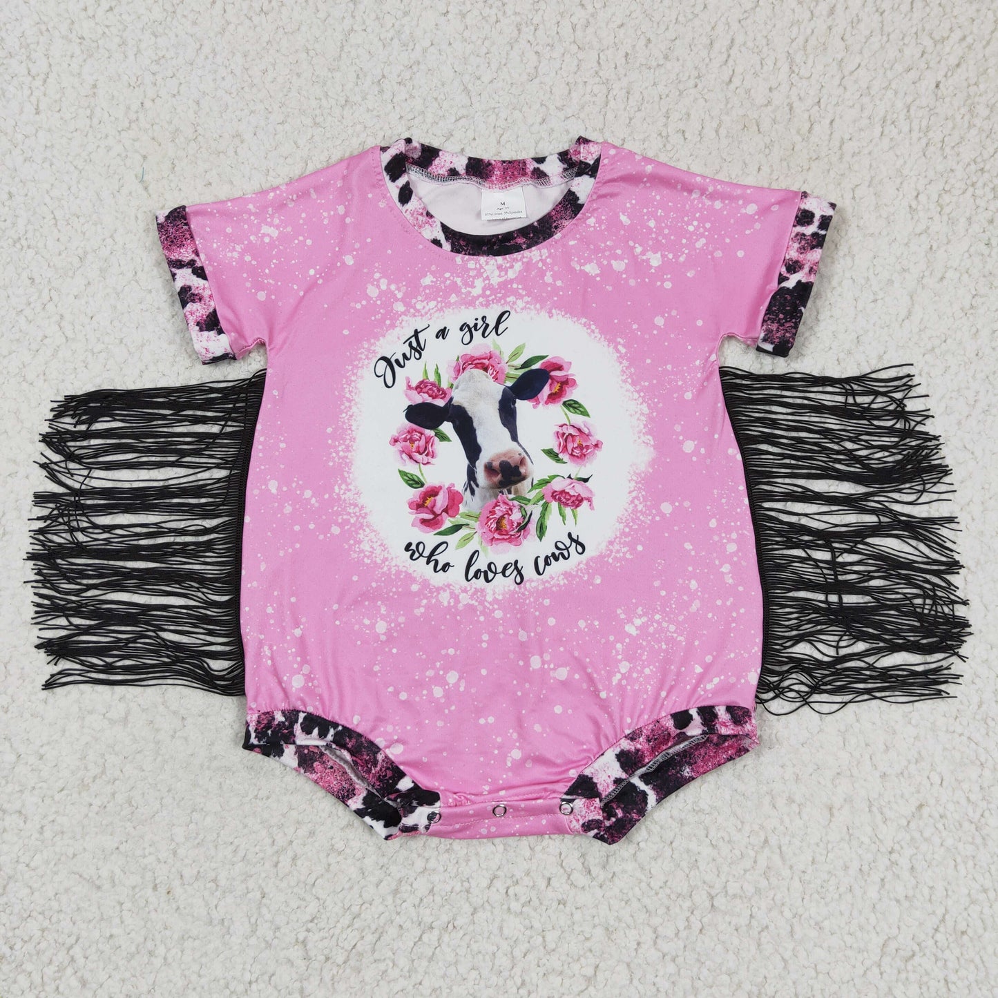 4.17SR0105 Girls Pink Tassel Cow Toddler Clothes