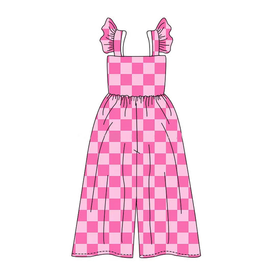 4.3SR3050 Rose red plaid jumpsuit