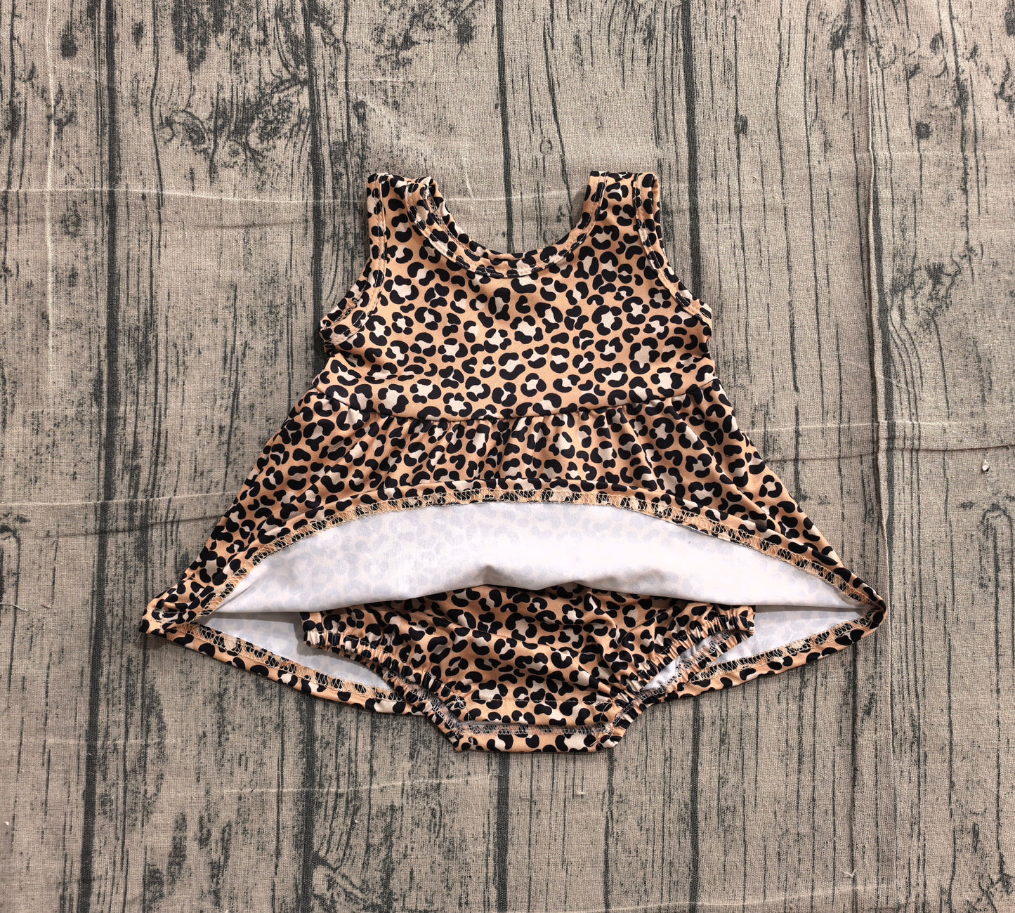 SR3070 Baby Girls Sleeveless Khaki Leopard Skort Jumpsuits Preorder