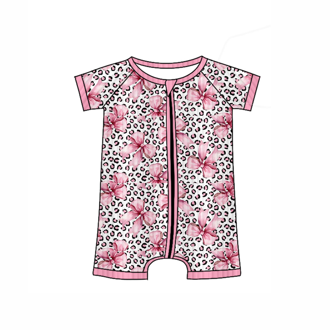 6.6SR3154 Pink leopard print bowknot short-sleeved toddler clothes