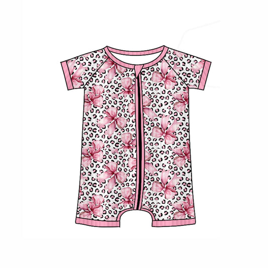 6.6SR3154 Pink leopard print bowknot short-sleeved toddler clothes