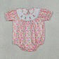 SR3785 Smocked Bow Rabbits Baby Girls Pink Flowers Easter Ruffle Rompers