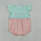 SR3895 Embroidery Bows Baby Girls Flutter Sleeve Patchwork Ruffle Rompers