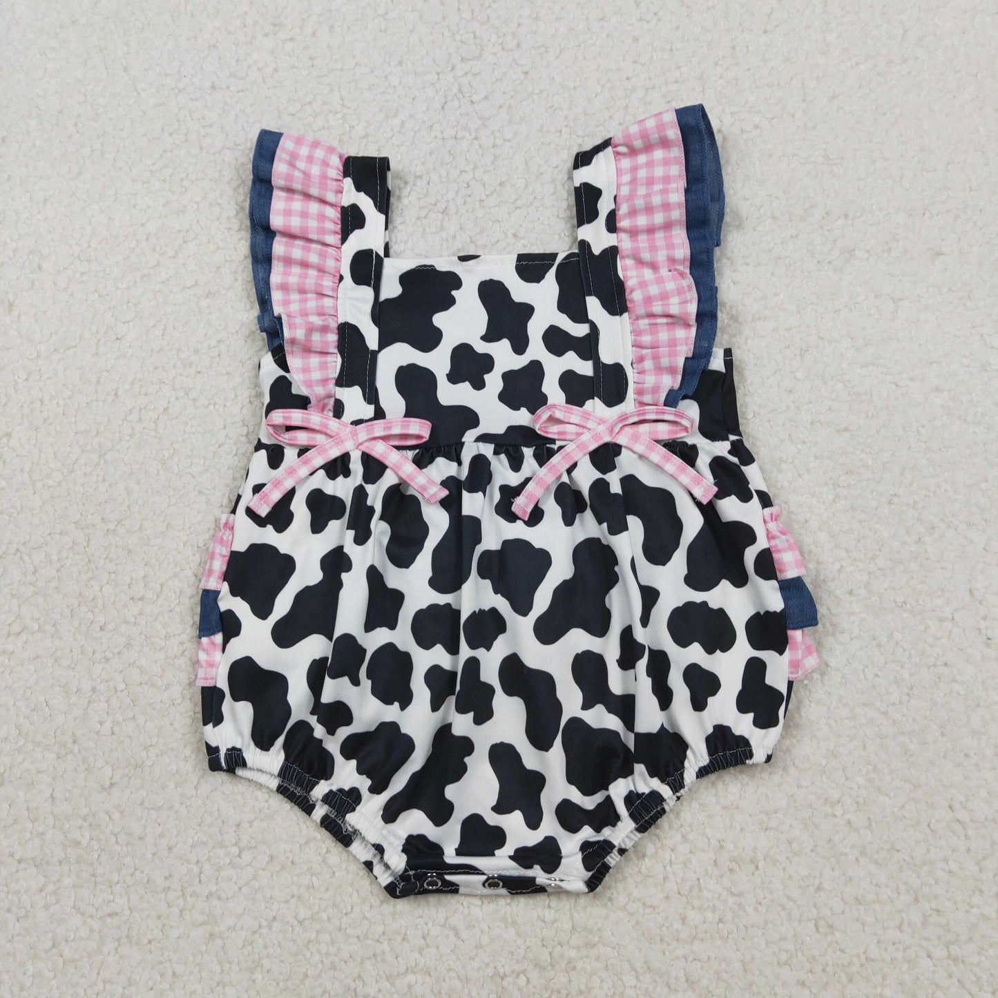 3.31 SR3898 Baby Girls Flutter Sleeve Western Print Ruffle Rompers
