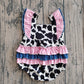 SR3898Baby Girls Flutter Sleeve Western Cow Print Ruffle Rompers