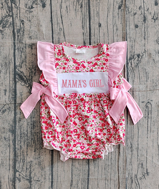 SR3939Embroidery Mama's Girls Flutter Sleeve Flowers Bows Ruffle Rompers Preorder