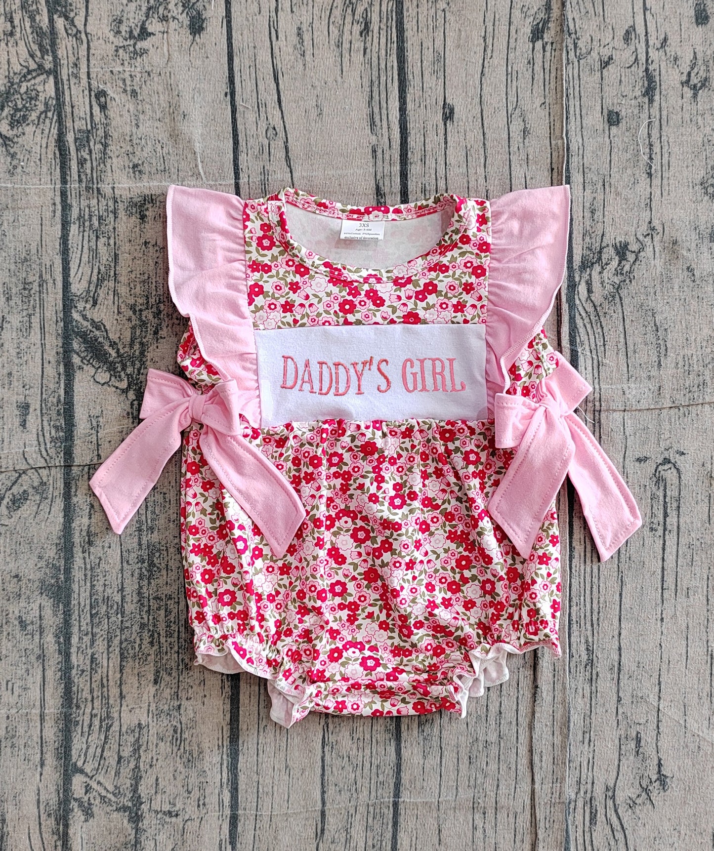 SR3939Embroidery Mama's Girls Flutter Sleeve Flowers Bows Ruffle Rompers Preorder