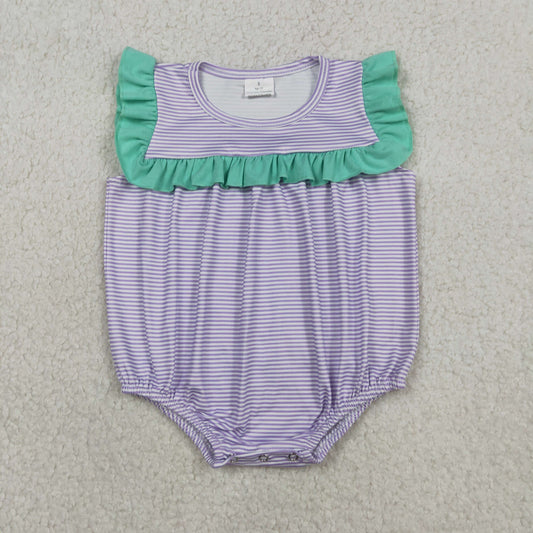 3.30 SR3942 Baby Girls Sleeveless Purple Stripe Ruffle Rompers