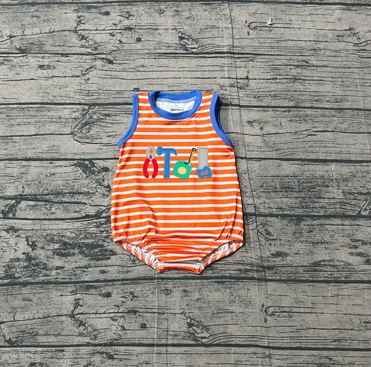 SR3943Embroidery Tools Baby Boys Sleeveless Orange Stripe Rompers Preorder