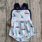 SR3945Sibling Baby Boys Boats Shirt Top Short Clothes Set Strap Rompers