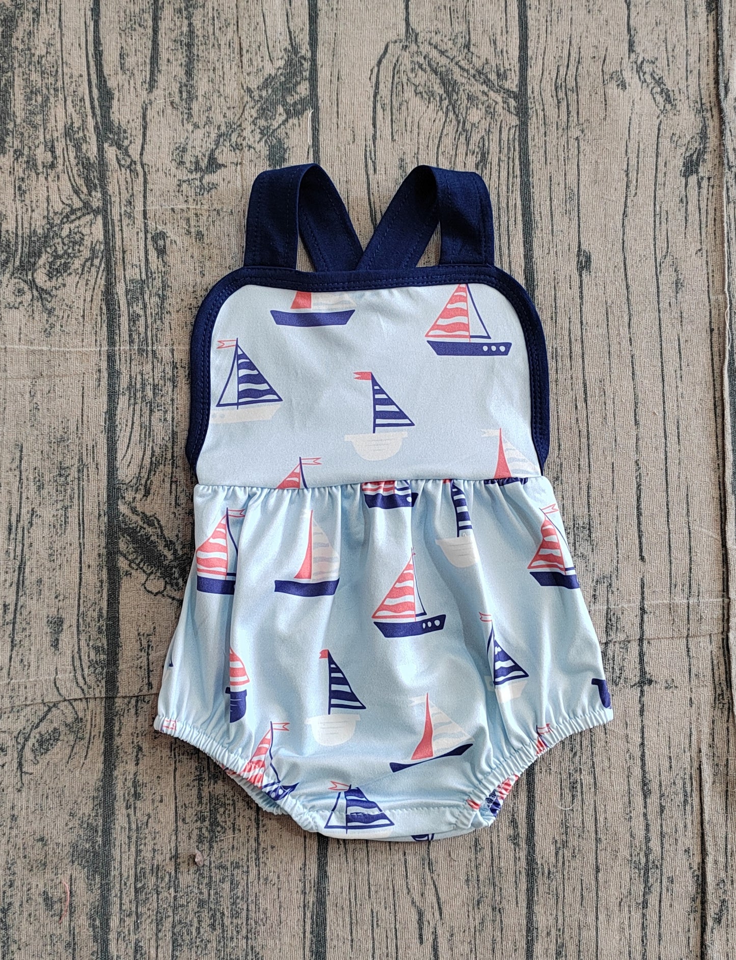 SR3945Sibling Baby Boys Boats Shirt Top Short Clothes Set Strap Rompers