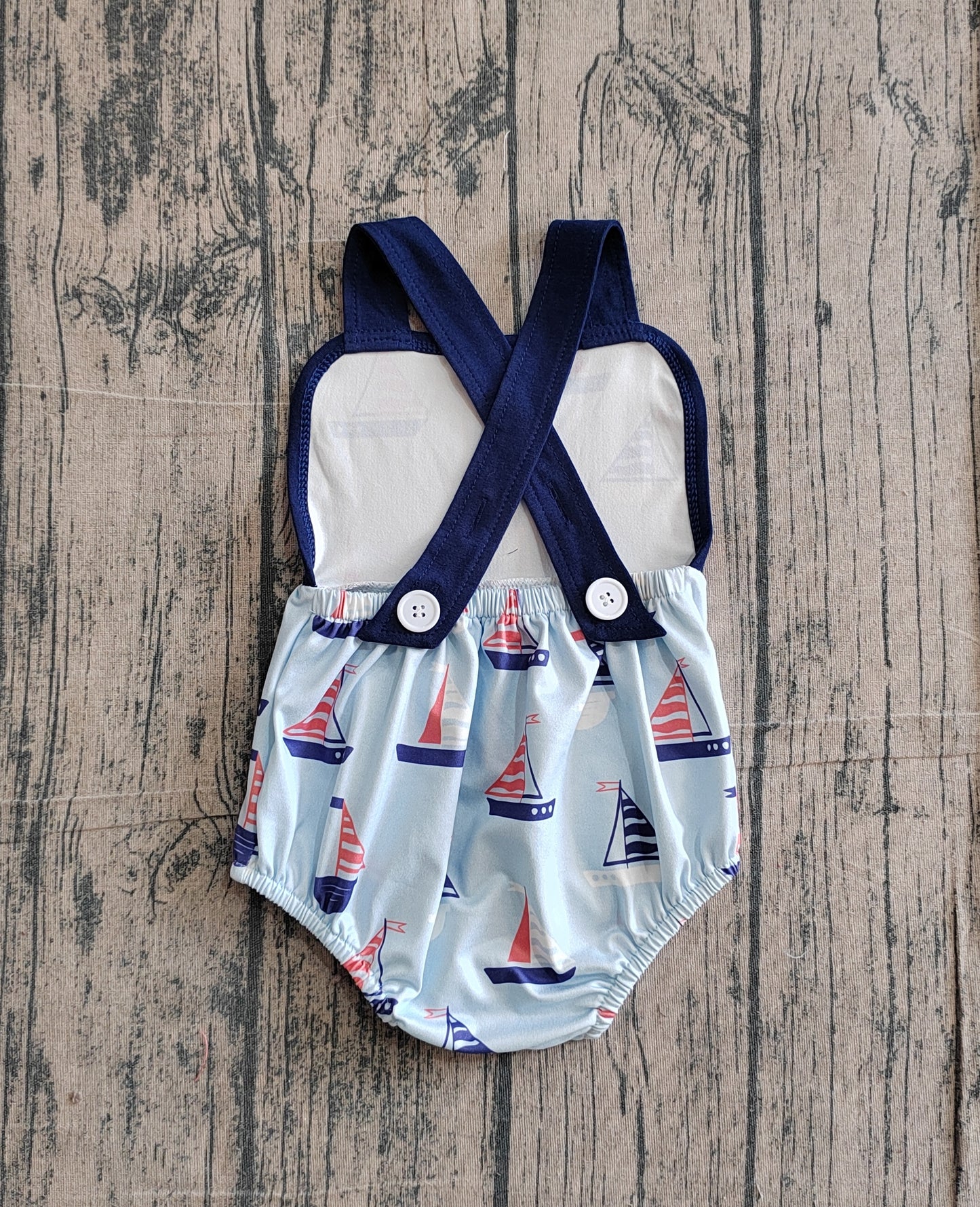SR3945Sibling Baby Boys Boats Shirt Top Short Clothes Set Strap Rompers