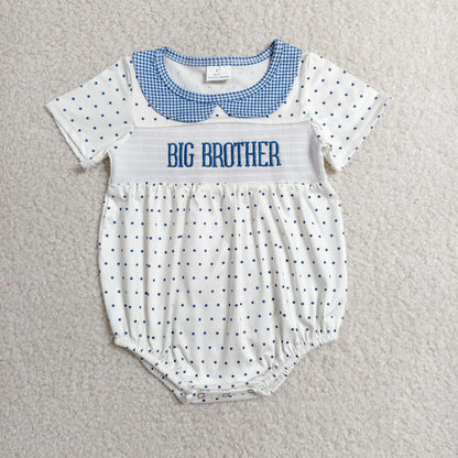 RTS NO MOQ milk silk SR3980 Smocked Big Brother Baby Boys Short Sleeve Polka Dots Rompers