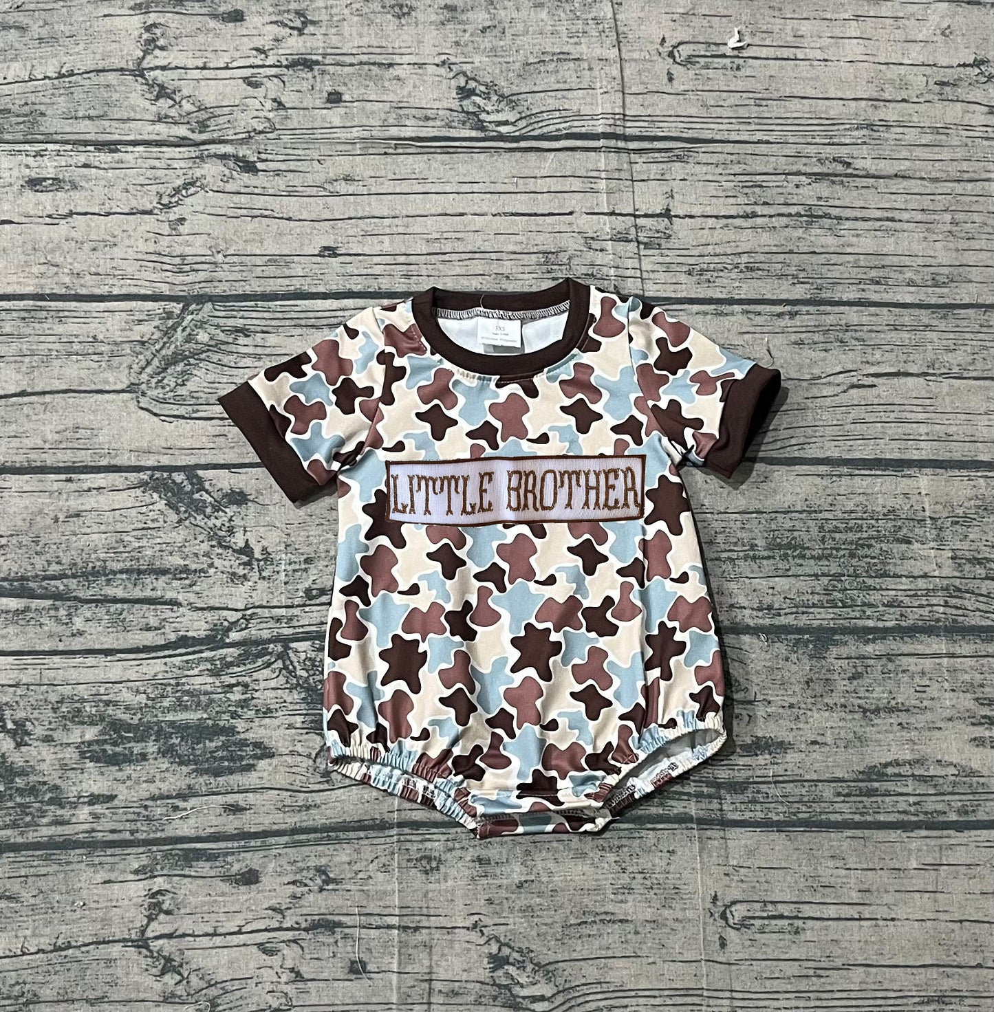 SR3986Embroidery Little Brother Baby Boys Short Sleeve Southern Camo Rompers Preorder
