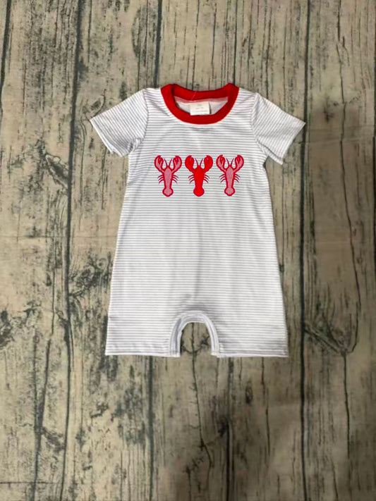 SR4007Embroidery Crayfishes Baby Boys Short Sleeve Stripe Rompers Preorder