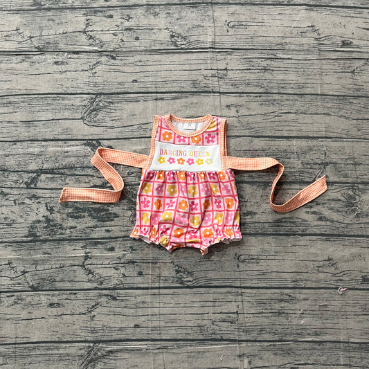 SR4018Baby Girls Colorful Flowers Checked Dancing Queen Ruffle Rompers Preorder