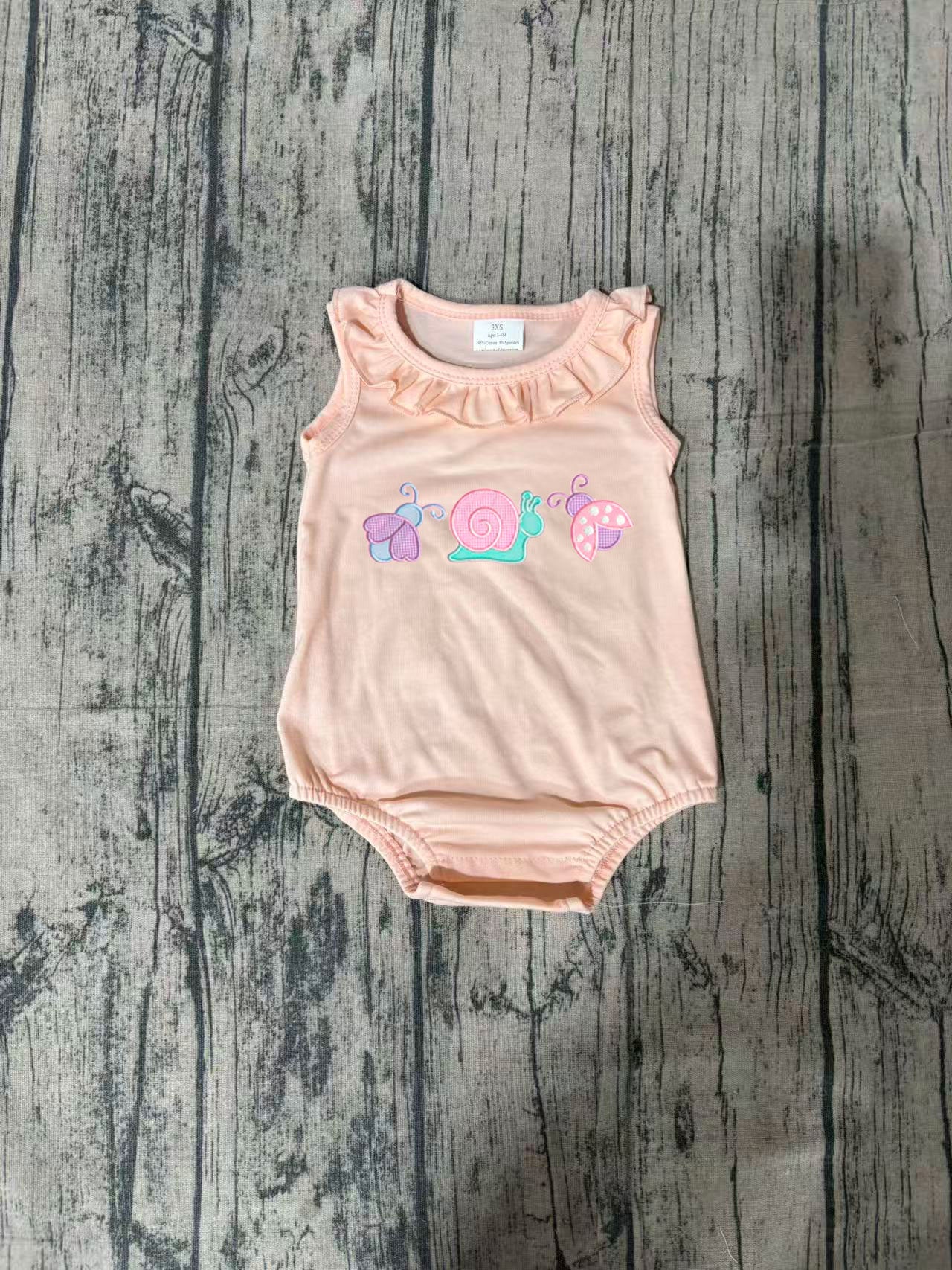 SR4037Embroidery Ladybirds Snails Baby Girls Ruffle Collar Rompers Preorder