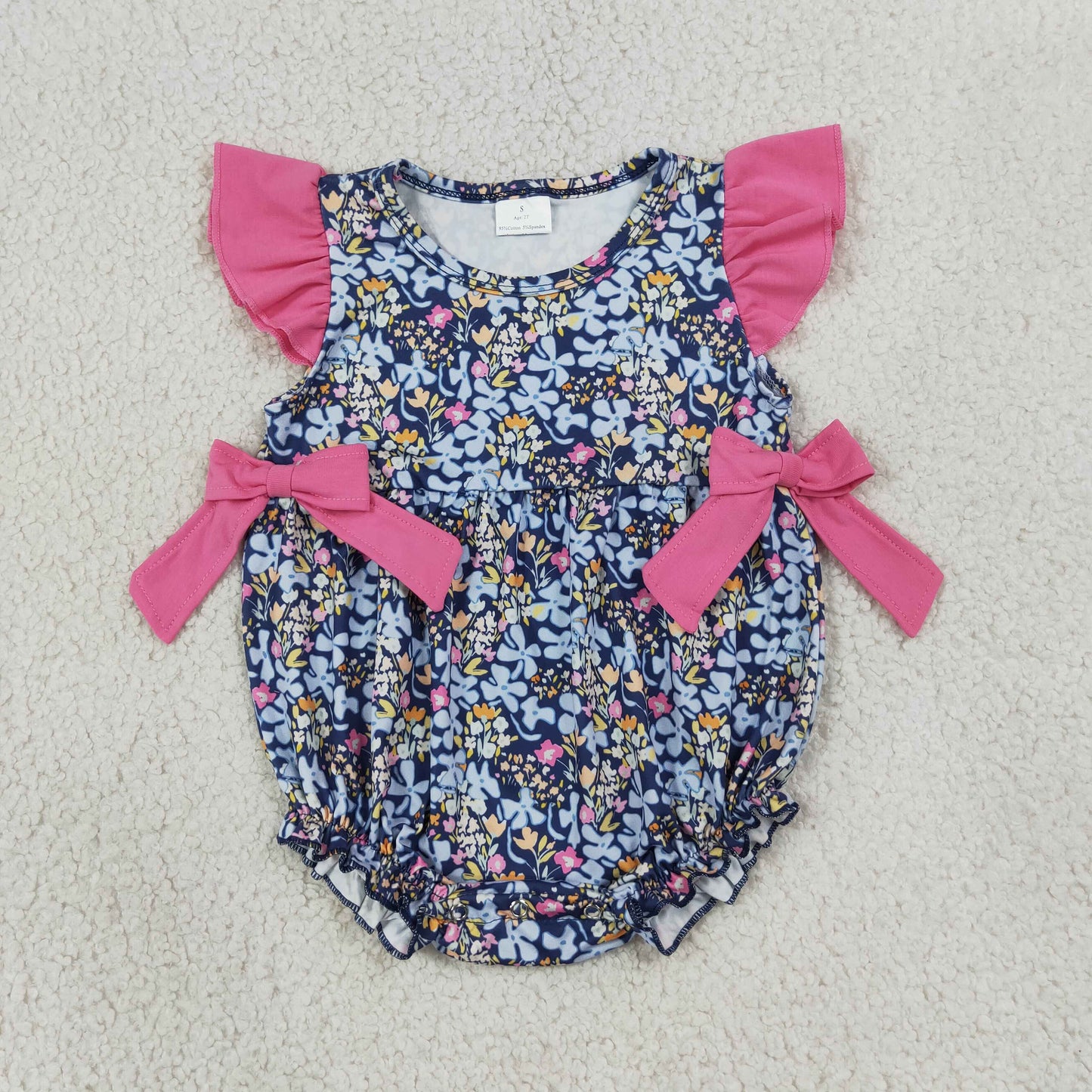 NEW RTS NO MOQ milk silk SR4126 Baby Girls Colorful Flower Print Flutter Sleeve Ruffle Rompers