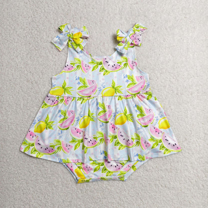 RTS NO MOQ milk silk SR4135 Baby Girls Strap Watermelon Lemons Tunic Ruffle Rompers Regular price$8.00 USD