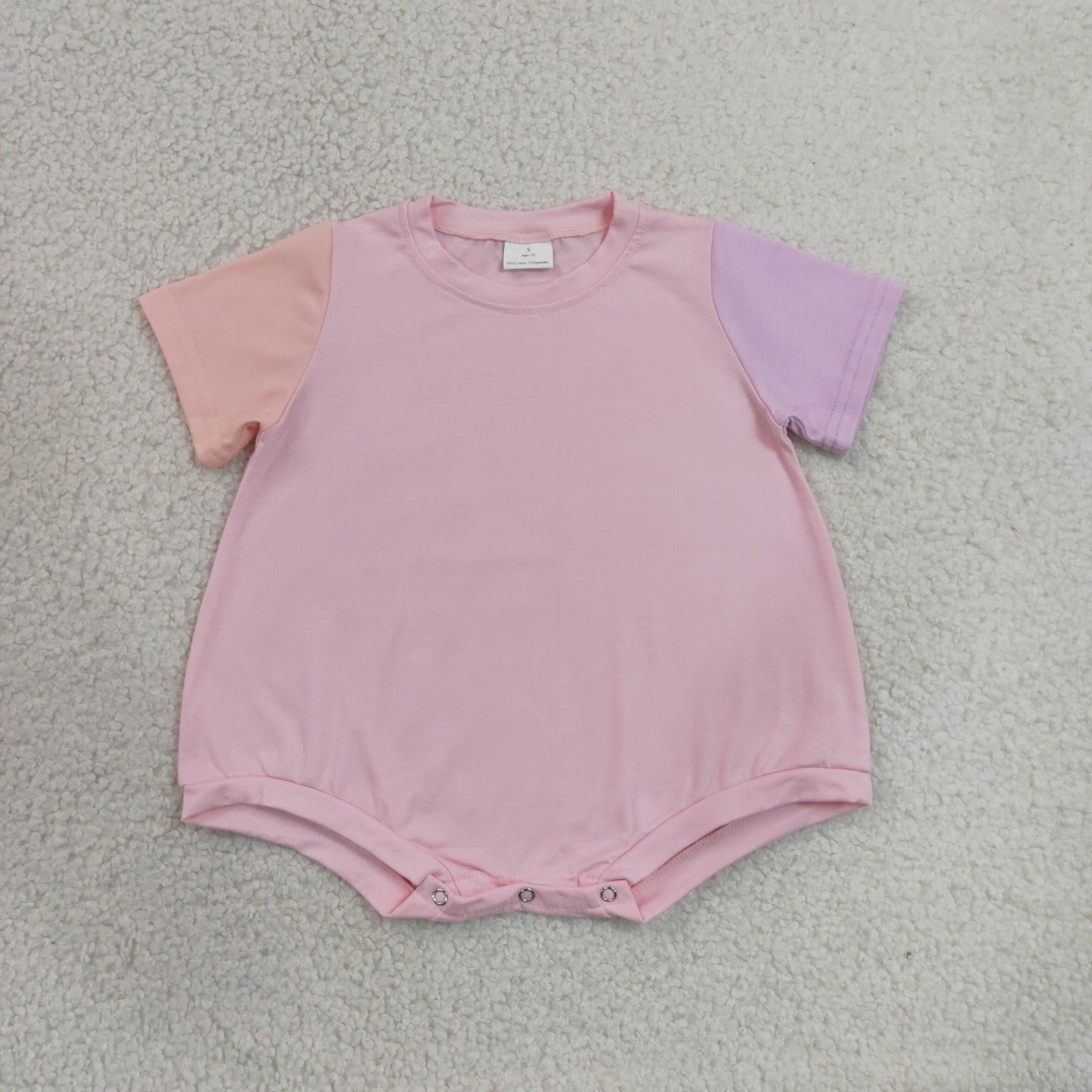 RTS NO MOQ milk silk SR4156 Baby Girls Pink Lavender Patchwork Short Sleeve Romper