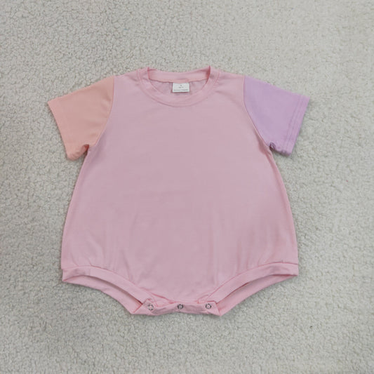 RTS NO MOQ milk silk SR4156 Baby Girls Pink Lavender Patchwork Short Sleeve Romper
