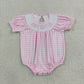 NEW RTS NO MOQ milk silk SR4230 Smocked Baby Sister Short Sleeve Pink Checked Ruffle Rompers