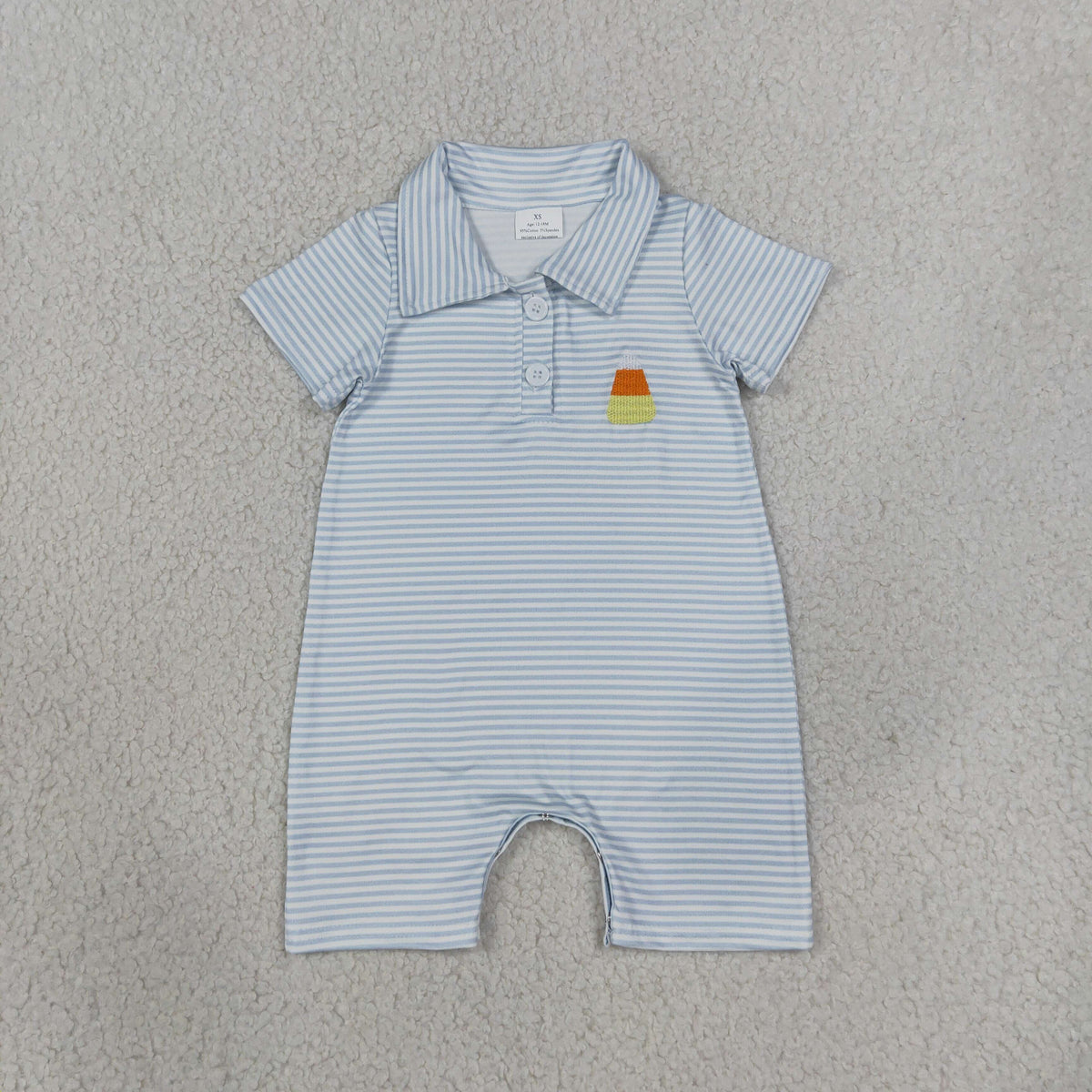 NEW RTS NO MOQ milk silk SR4281 Embroidery Candy Baby Boys Blue Stripe Halloween Button Romper