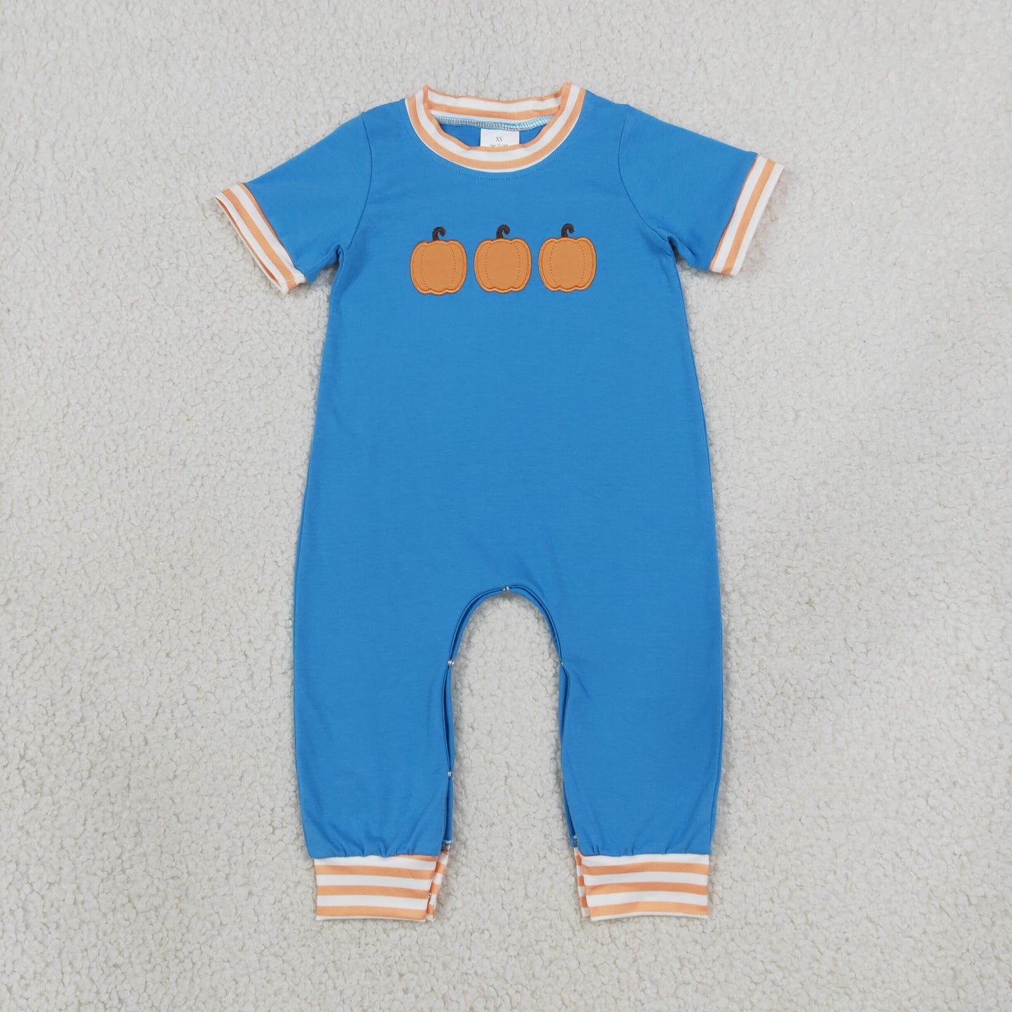 NEW RTS NO MOQ milk silk SR4285 Embroidery Pumpkins Baby Boys Short Sleeve Fall Pant Rompers