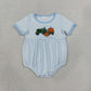 NEW RTS NO MOQ milk silk SR4286 Embroidery Pumpkins Truck Baby Boys Blue Stripe Fall Short Sleeve Rompers