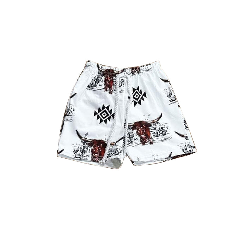 3.22SS0511Bull skull aztec western kids boys summer shorts