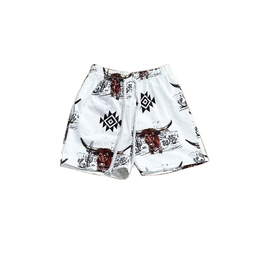 3.22SS0511Bull skull aztec western kids boys summer shorts