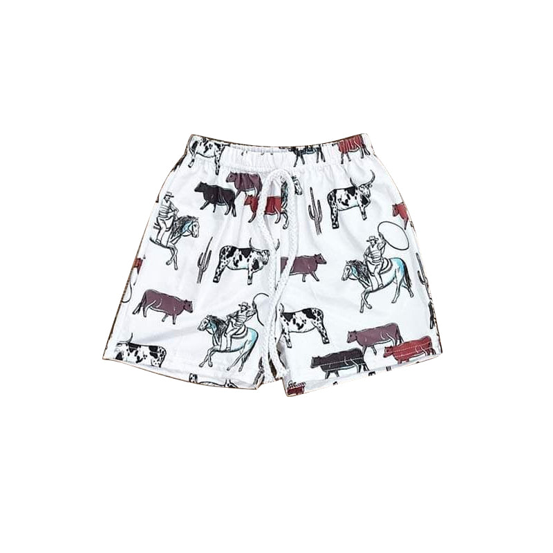 3.22SS0512Cows cactus rodeo western kids boys summer shorts