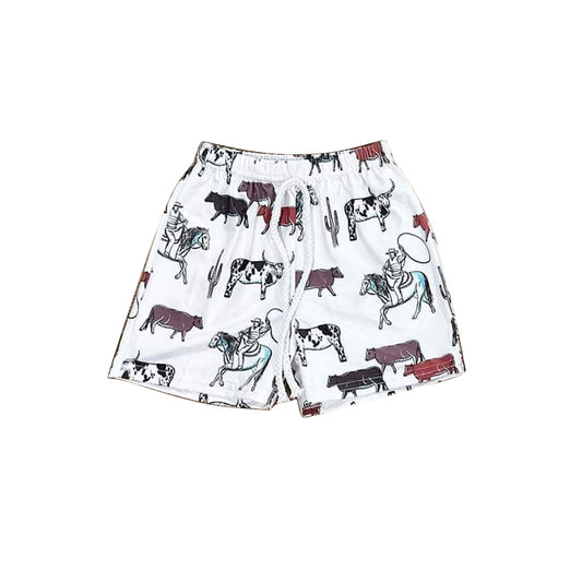 3.22SS0512Cows cactus rodeo western kids boys summer shorts