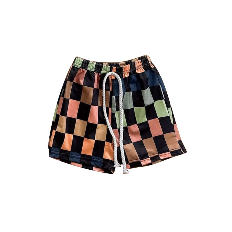 3.22SS0517Black orange green plaid kids boys summer shorts
