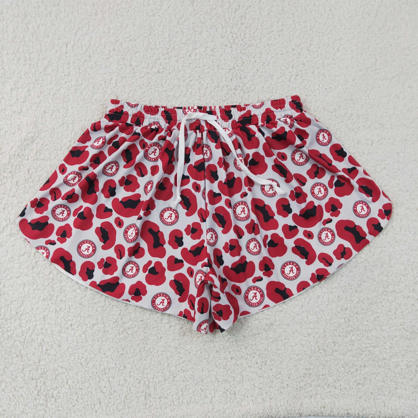 RTS NO MOQ yoga fabric SS0807 Adult Women Red Leopard Team Ruffle Trim Shorts Yoga Bottoms