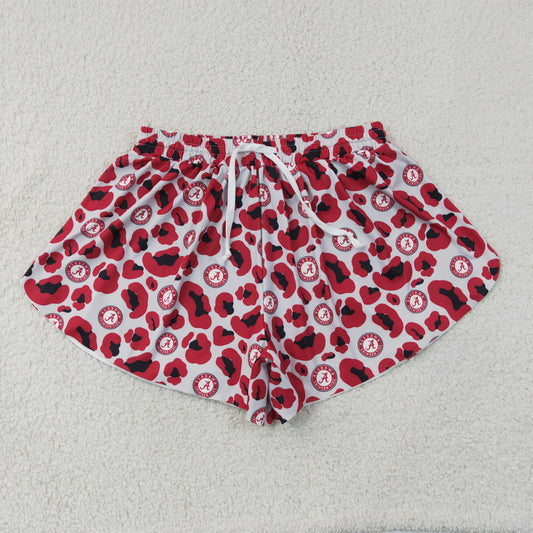 RTS NO MOQ yoga fabric SS0807 Adult Women Red Leopard Team Ruffle Trim Shorts Yoga Bottoms